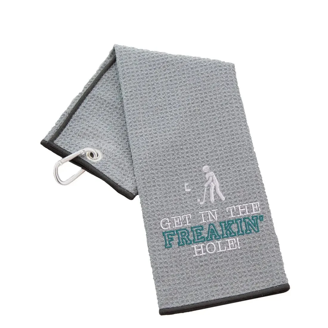 Tri-Fold Golf Towel Embroidered With Get In The Freakin' Hole Logo