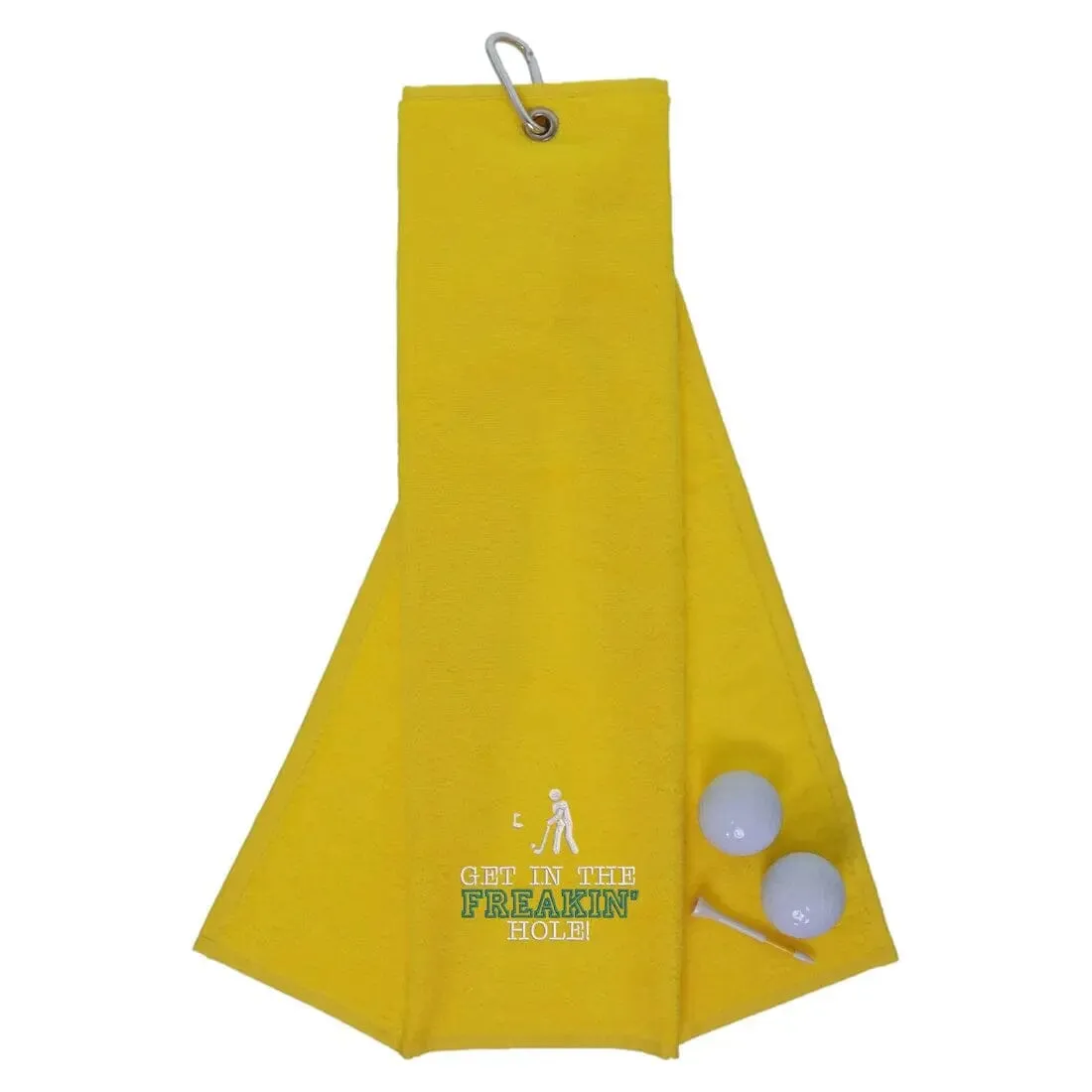 Tri-Fold Golf Towel Embroidered With Get In The Freakin' Hole Logo