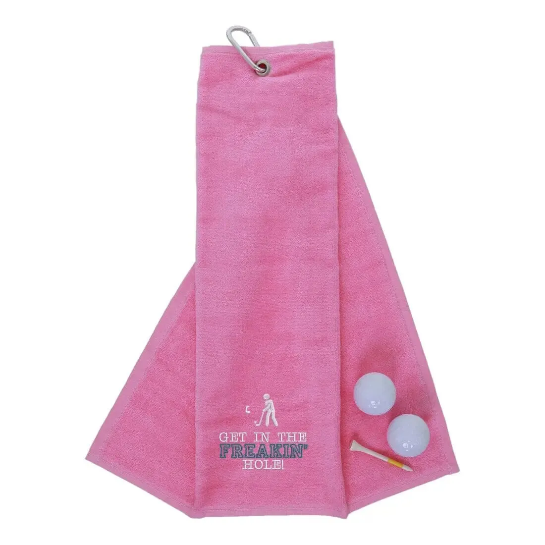 Tri-Fold Golf Towel Embroidered With Get In The Freakin' Hole Logo