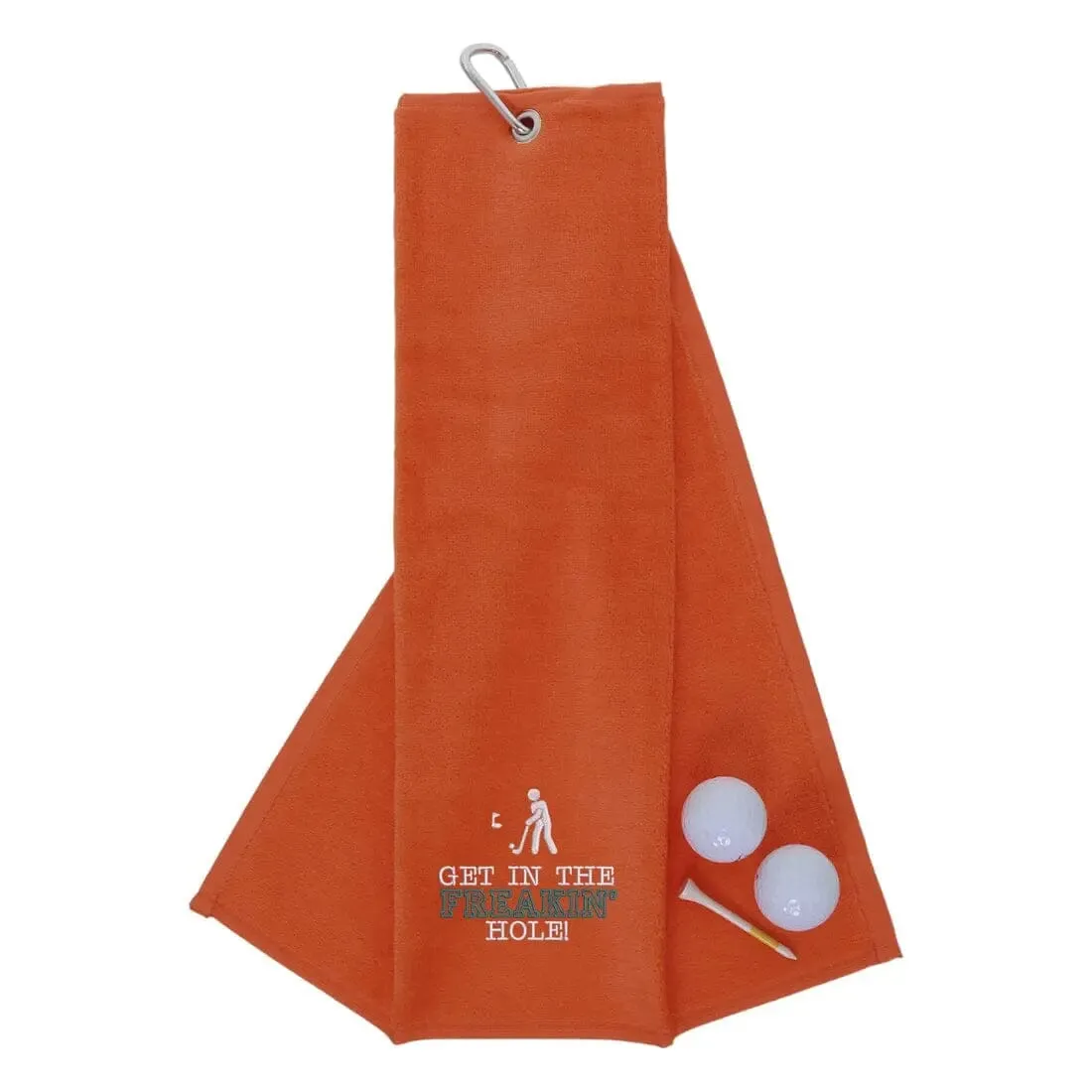 Tri-Fold Golf Towel Embroidered With Get In The Freakin' Hole Logo