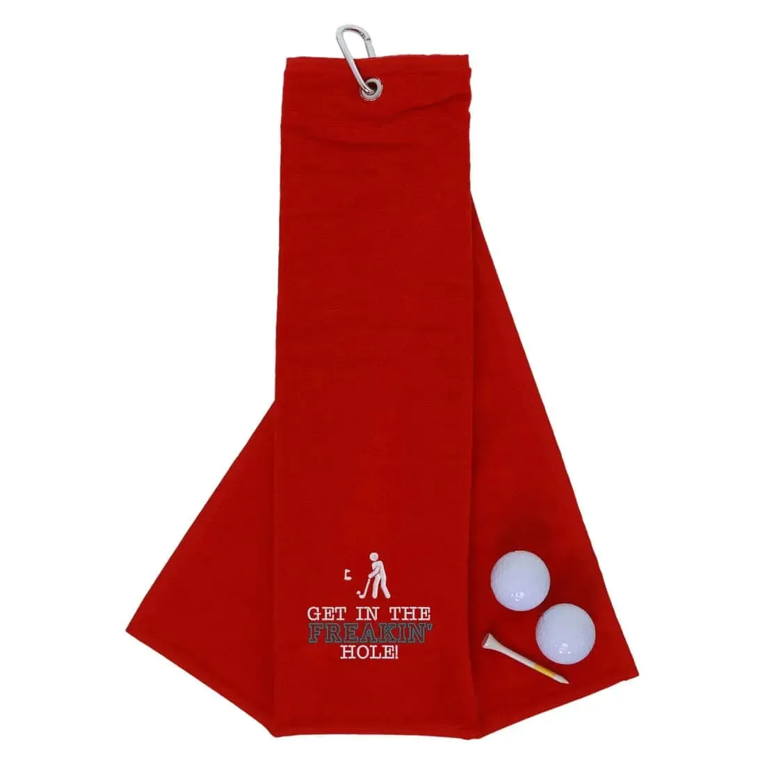 Tri-Fold Golf Towel Embroidered With Get In The Freakin' Hole Logo