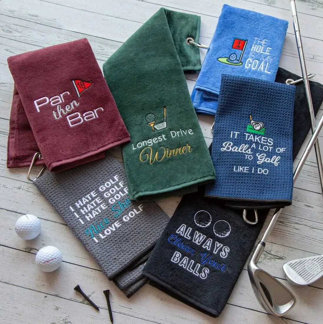 Tri-Fold Golf Towel Embroidered With Get In The Freakin' Hole Logo