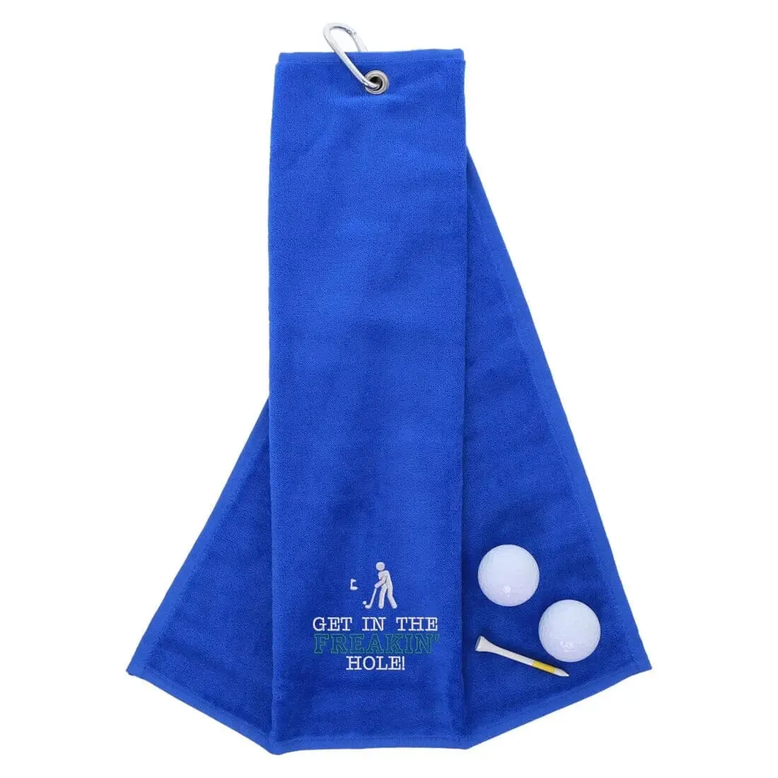 Tri-Fold Golf Towel Embroidered With Get In The Freakin' Hole Logo