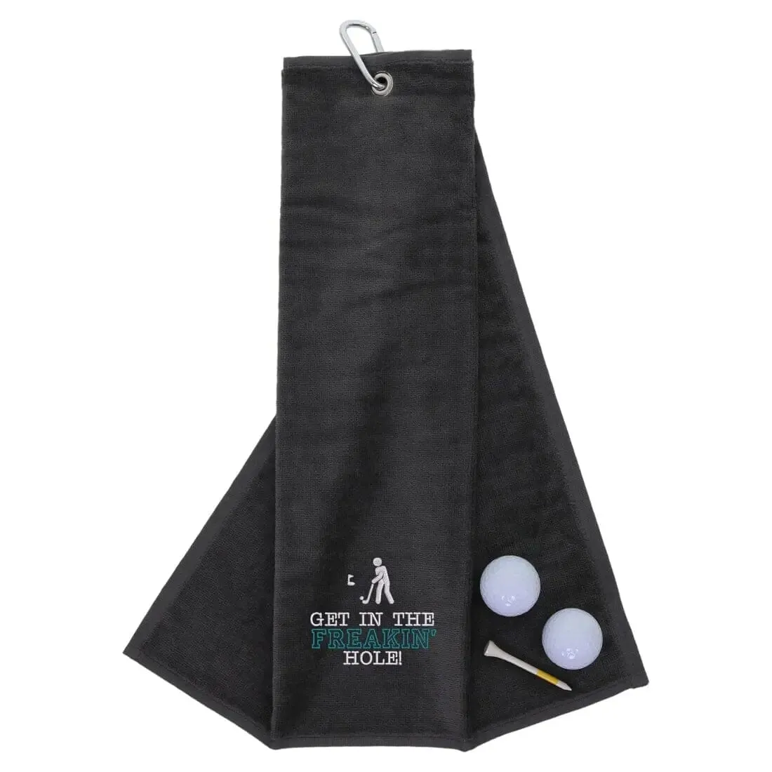 Tri-Fold Golf Towel Embroidered With Get In The Freakin' Hole Logo