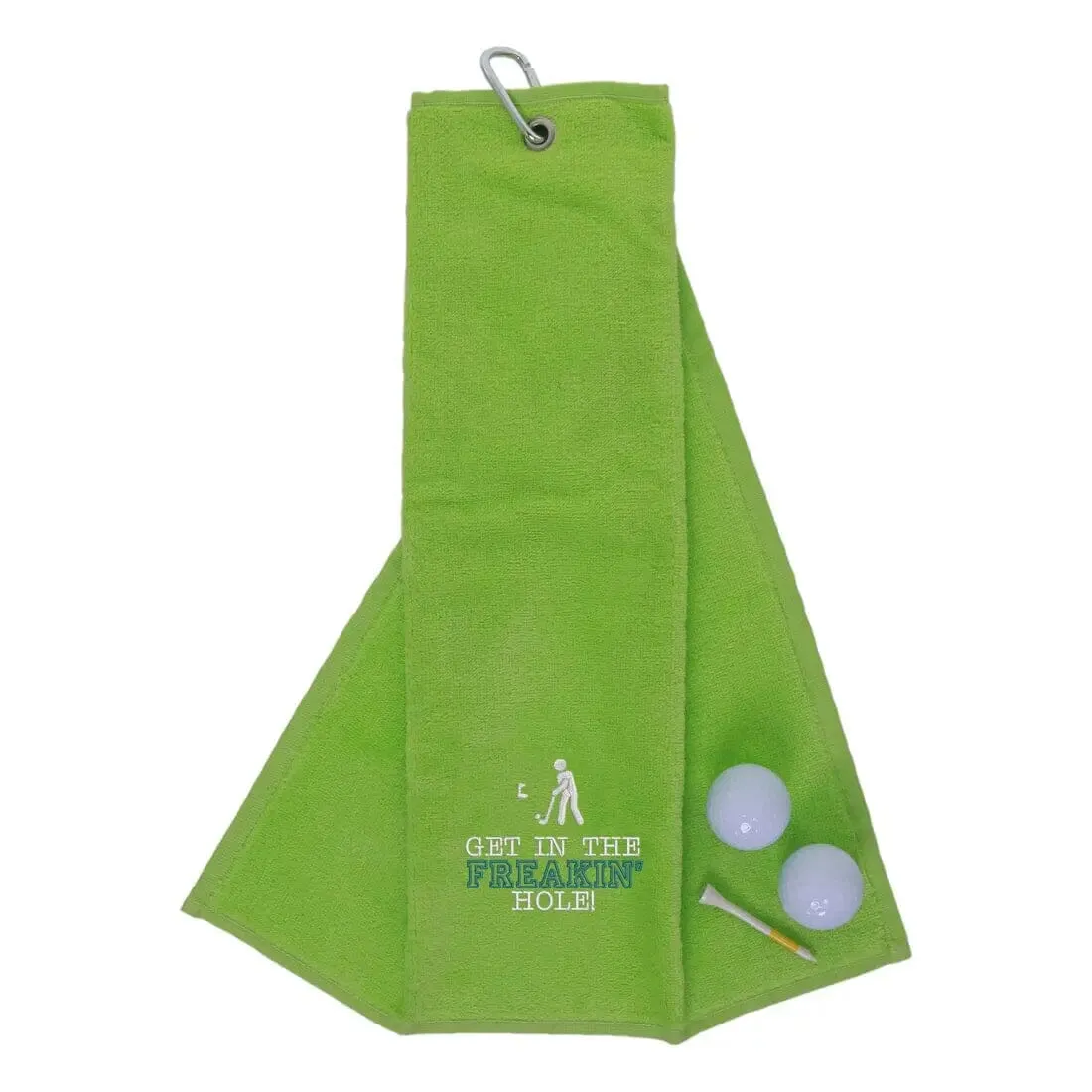 Tri-Fold Golf Towel Embroidered With Get In The Freakin' Hole Logo