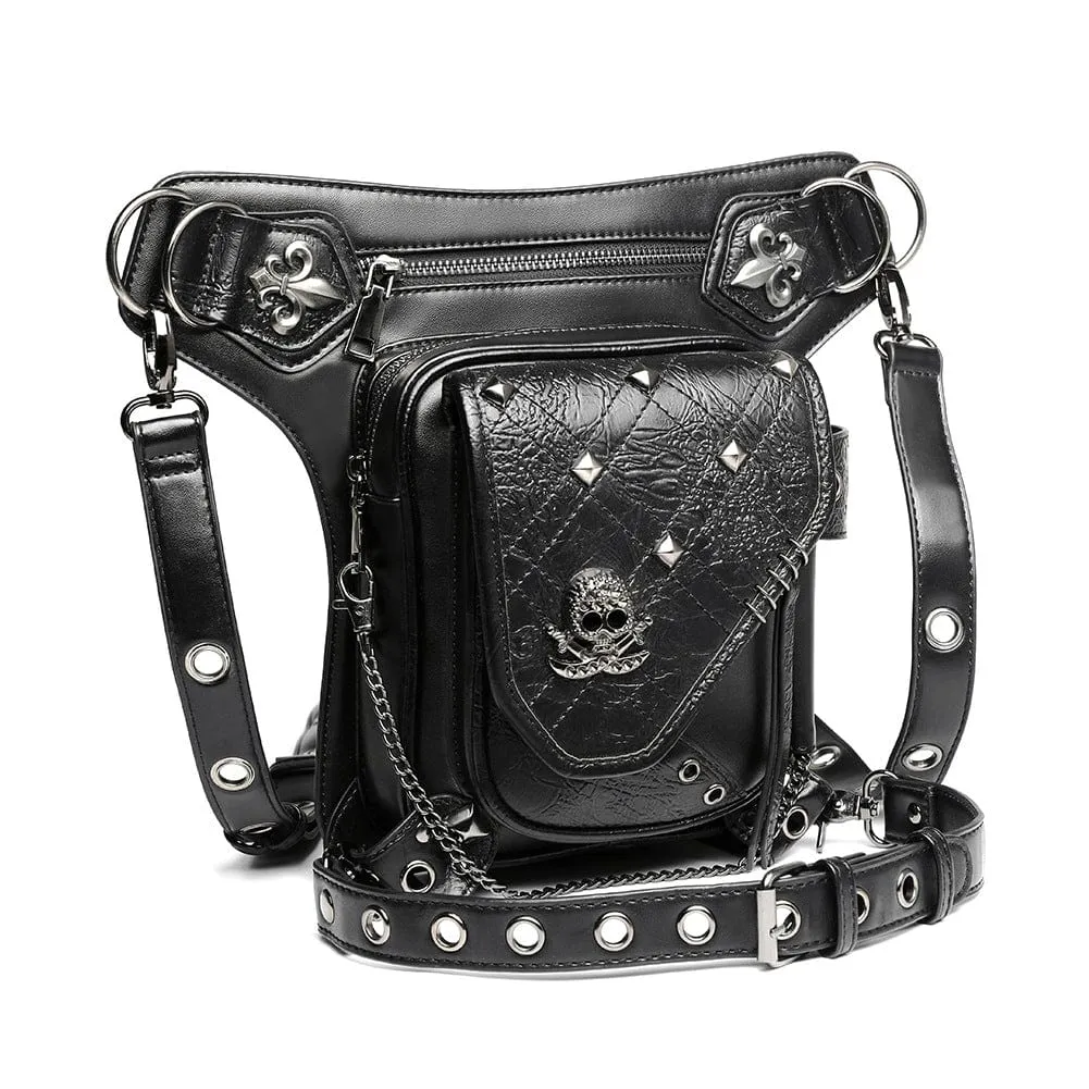 Unisex Steampunk Skull Studded Chain Waist Bag