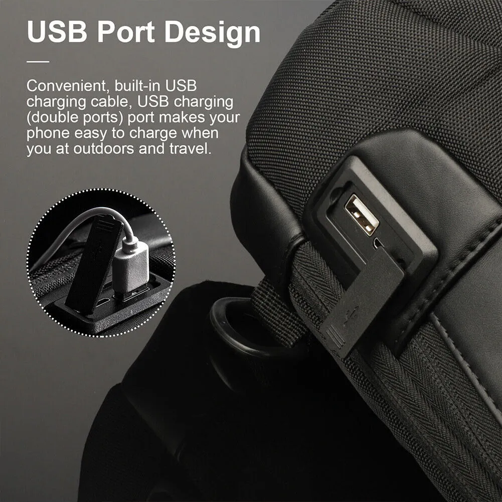 US 1-2 Pcs Sling Backpack USB Port Anti-Theft Men's Chest Shoulder Crossbody Bag