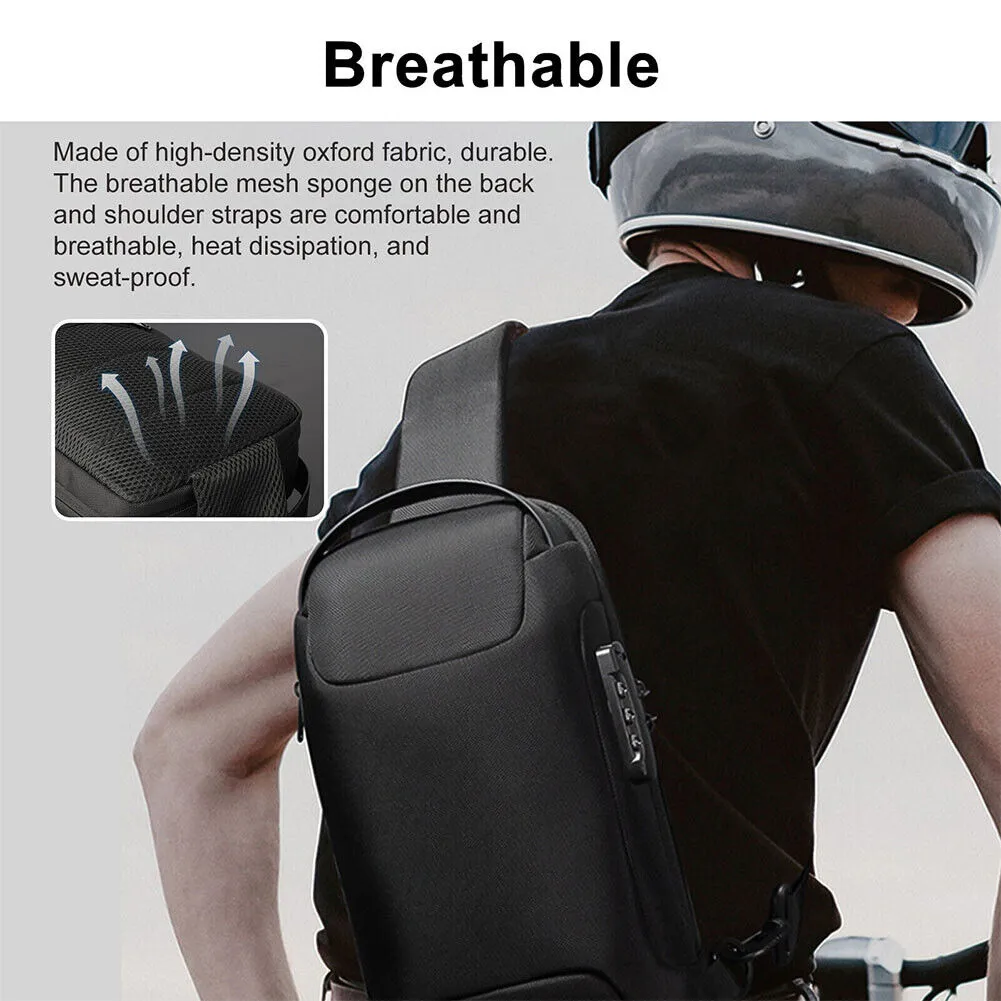 US 1-2 Pcs Sling Backpack USB Port Anti-Theft Men's Chest Shoulder Crossbody Bag