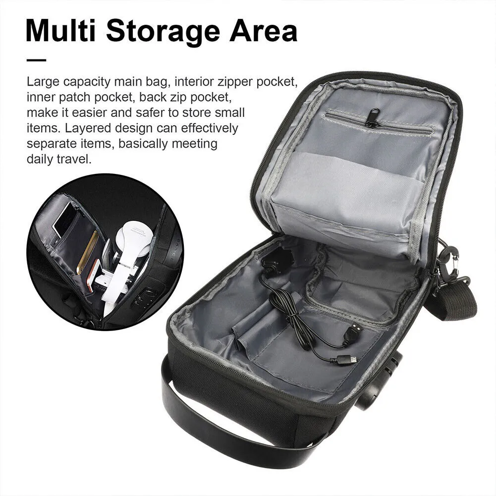 US 1-2 Pcs Sling Backpack USB Port Anti-Theft Men's Chest Shoulder Crossbody Bag