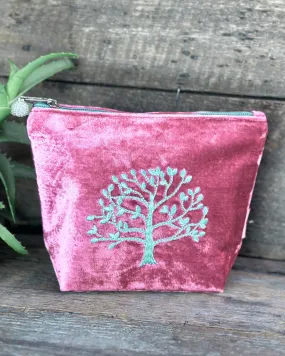 Velvet Make Up Bag With Mulberry Tree - Pink