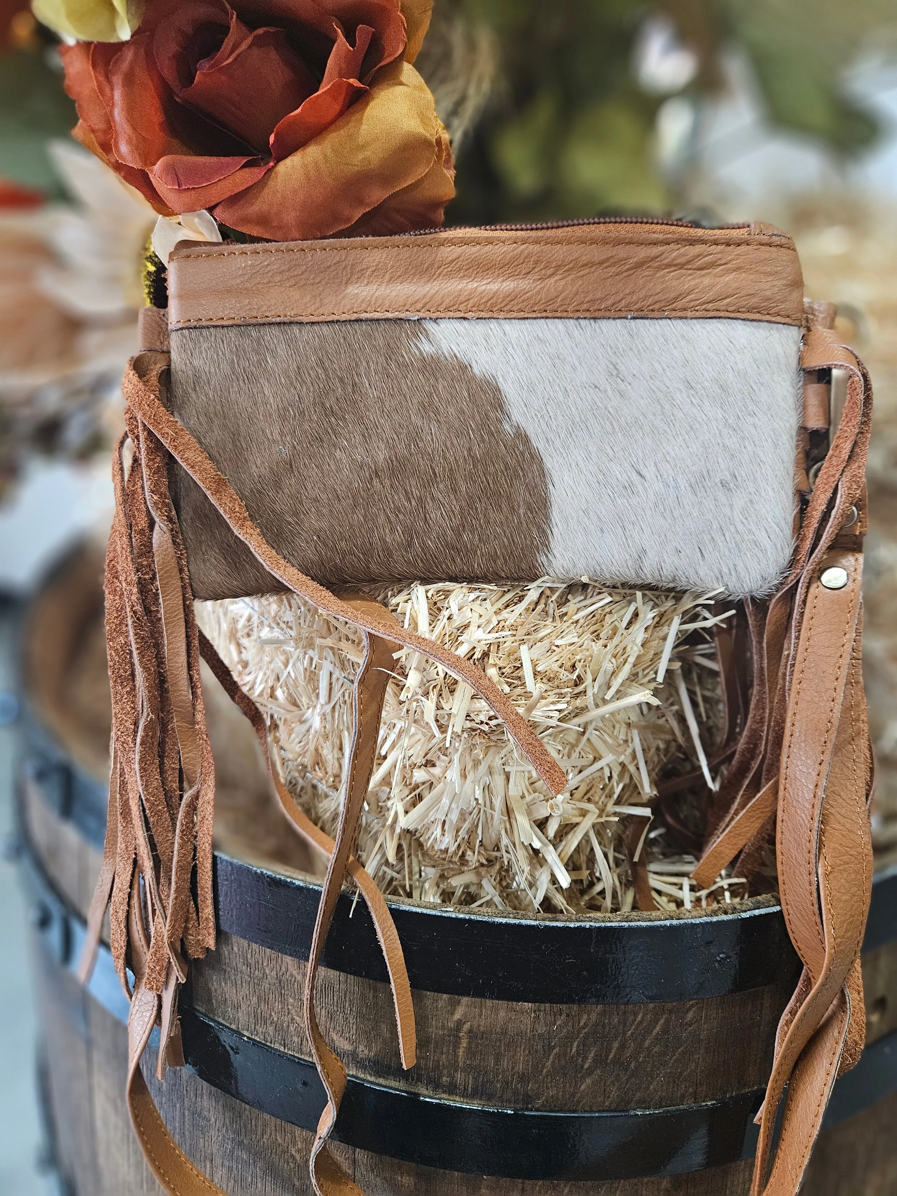 Wallet Style Brown Fringe Cowhide Purse