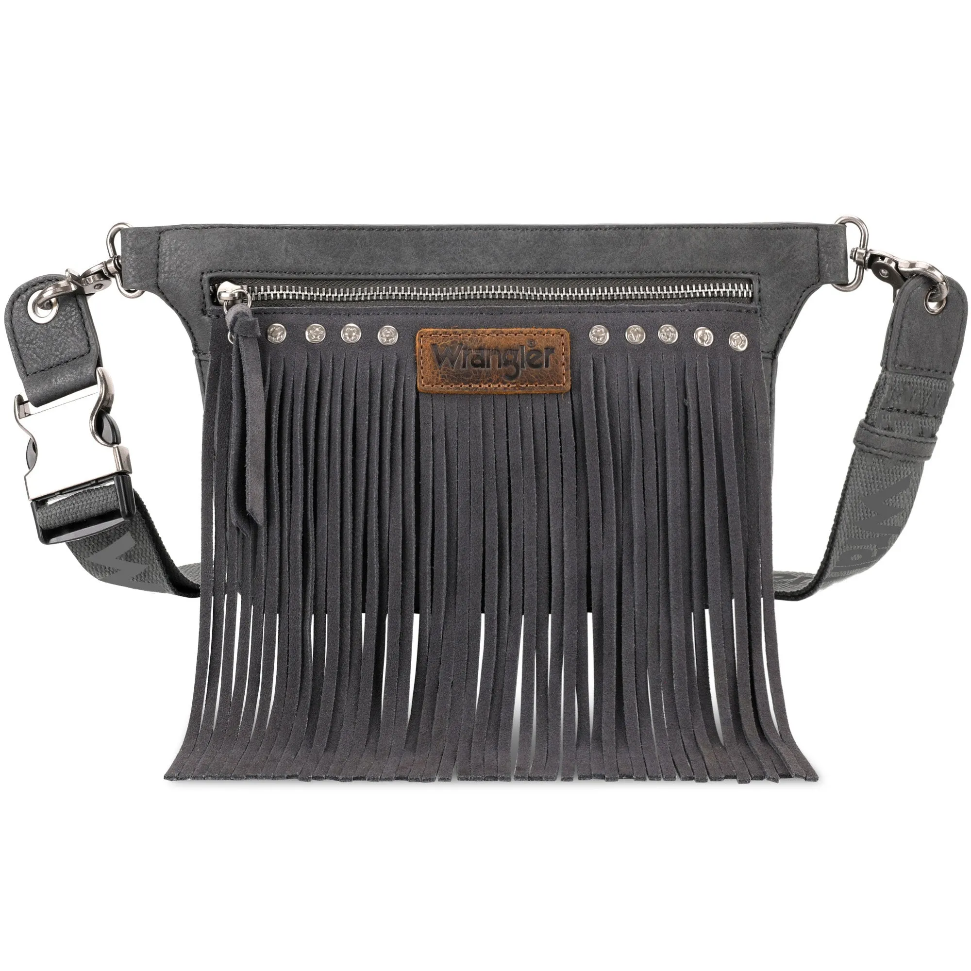 WG73-8194  Wrangler Fringe  Fanny Pack Belt Bag Sling Bag - Grey