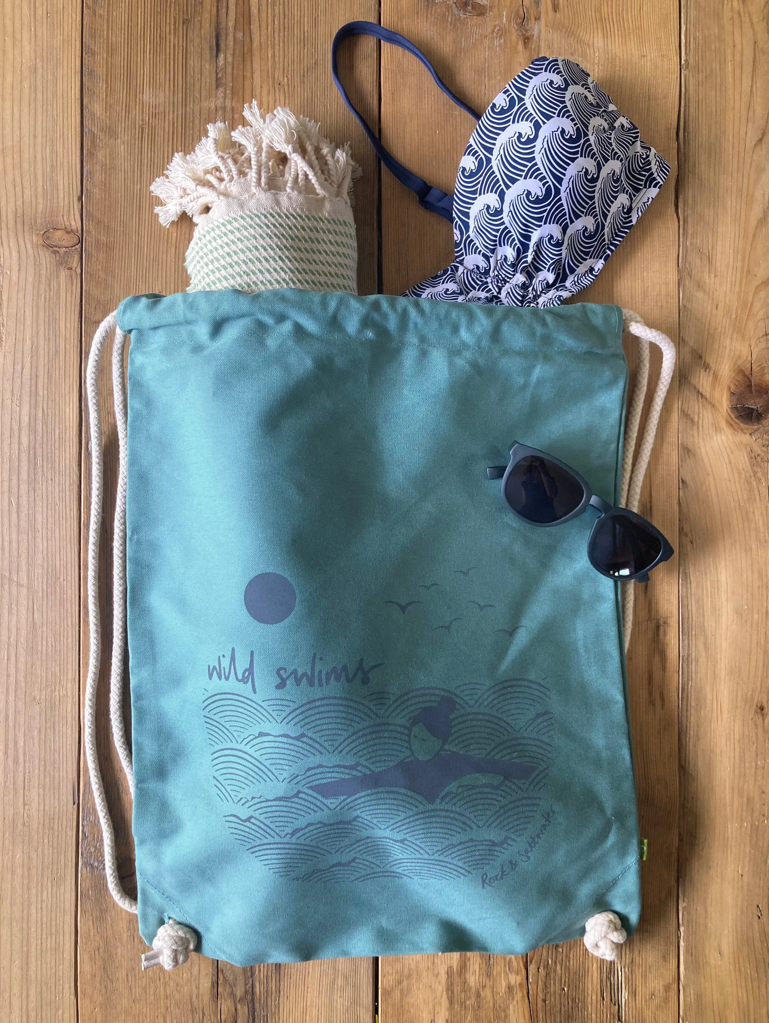 Wild swims organic cotton canvas bag