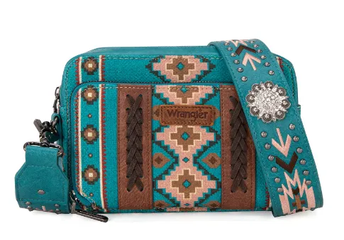 Wrangler Turquoise Aztec Printed Crossbody Purse With Wallet WG2207-3003TQ