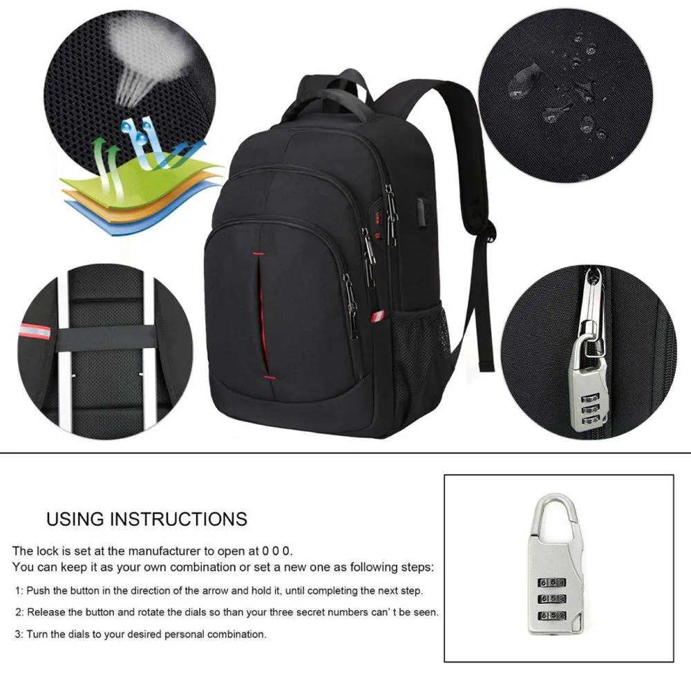 XQXA Men Business Backpack Unisex Travel College School Rucksack USB Charging Women