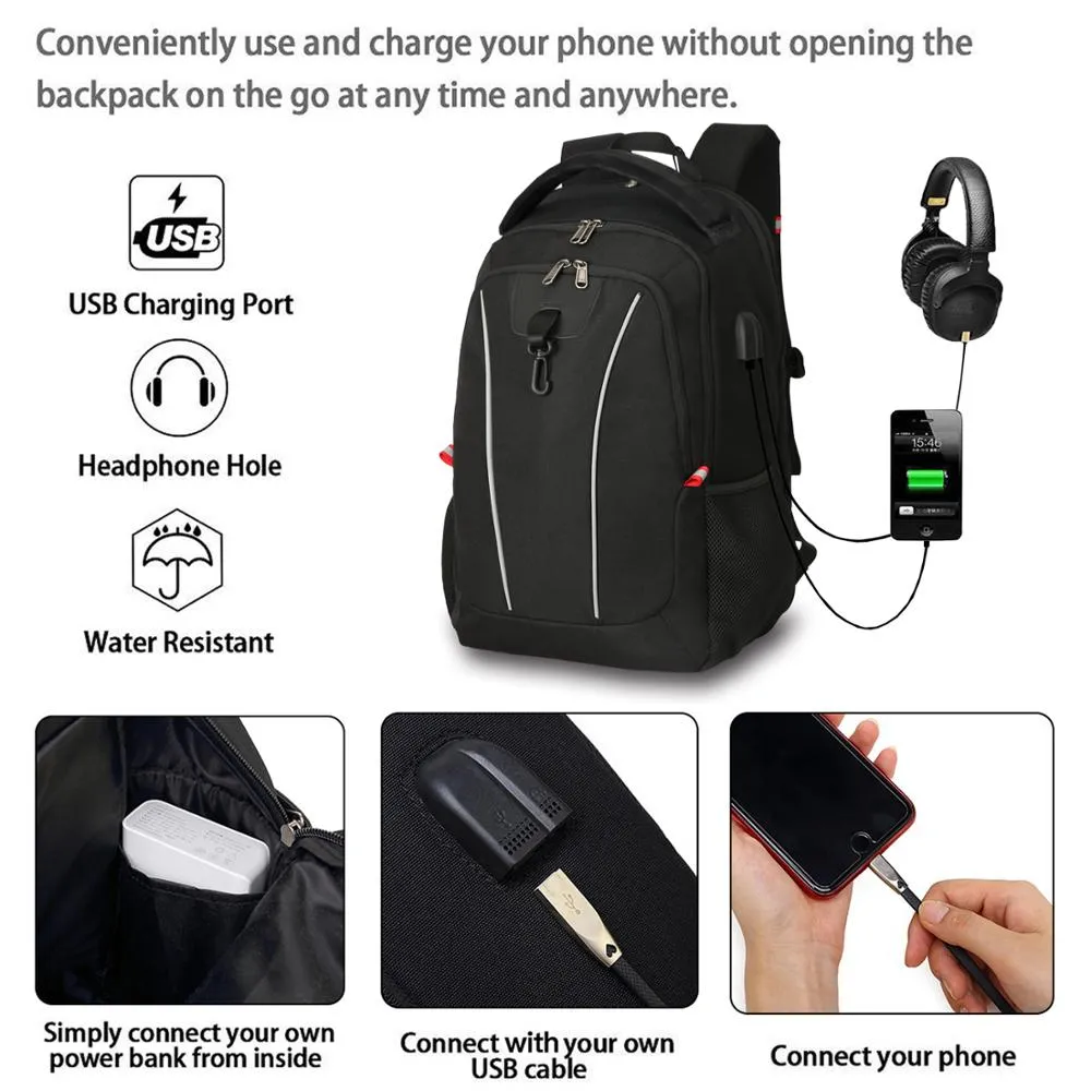 XQXA Men&#39;s 17 Inch Laptop Backpack Travel Rucksack Women Teenagers School With Anti-theft Lock USB Charging