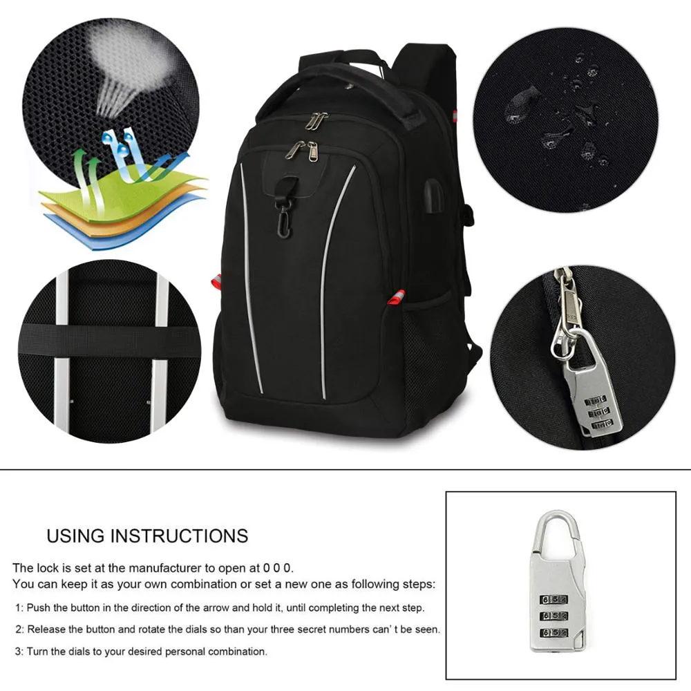 XQXA Men&#39;s 17 Inch Laptop Backpack Travel Rucksack Women Teenagers School With Anti-theft Lock USB Charging